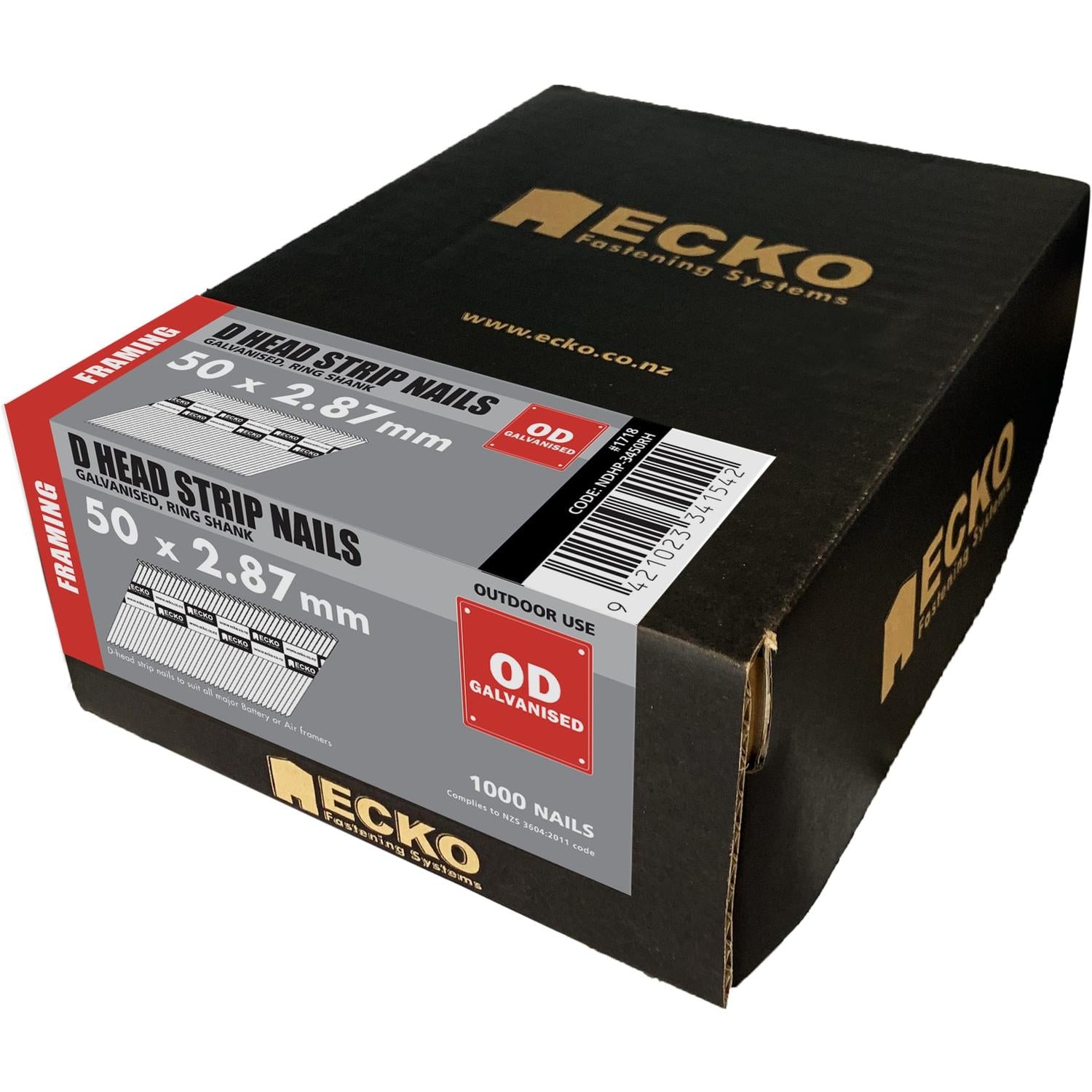 Ecko Collated Nails Gasless Handy Pack 50 X 2.87Mm Galvanised (1000 Box)