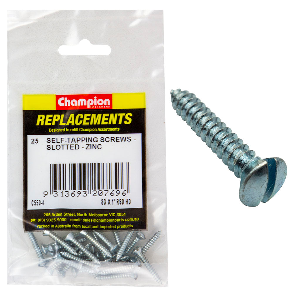 Champion 8G X 1In S/Tapping Screw Raised Head Slotted -25Pk