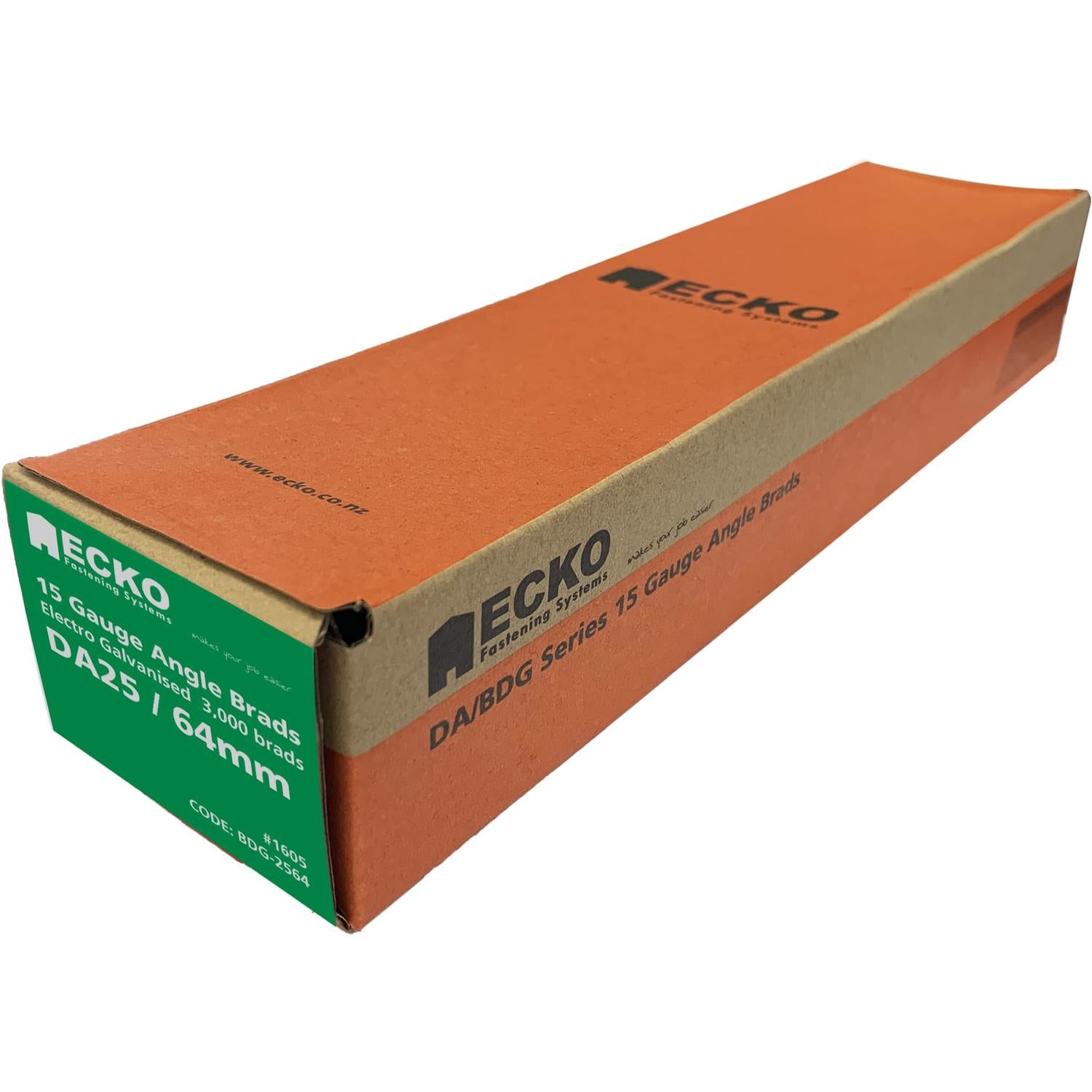 Ecko Da/Bdg Series 15 Gauge Angle Brads Gasless Pack Da21 X 64Mm Electro Galvanised (3000 Box)