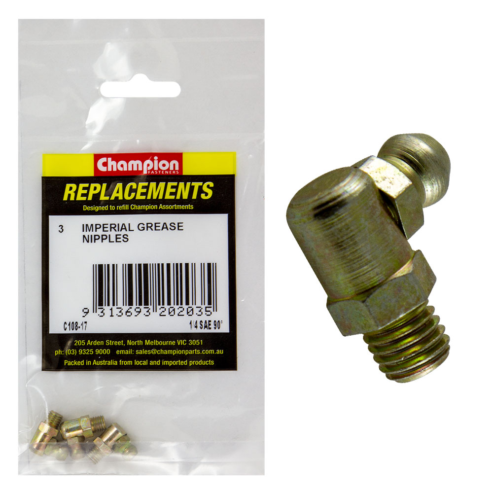 Champion 1/4In Unf (Sae) 90-Deg. Grease Nipple -3Pk