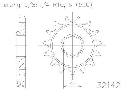 Sprocket Front Esjot Kawasaki Kx250F 06-20 14T