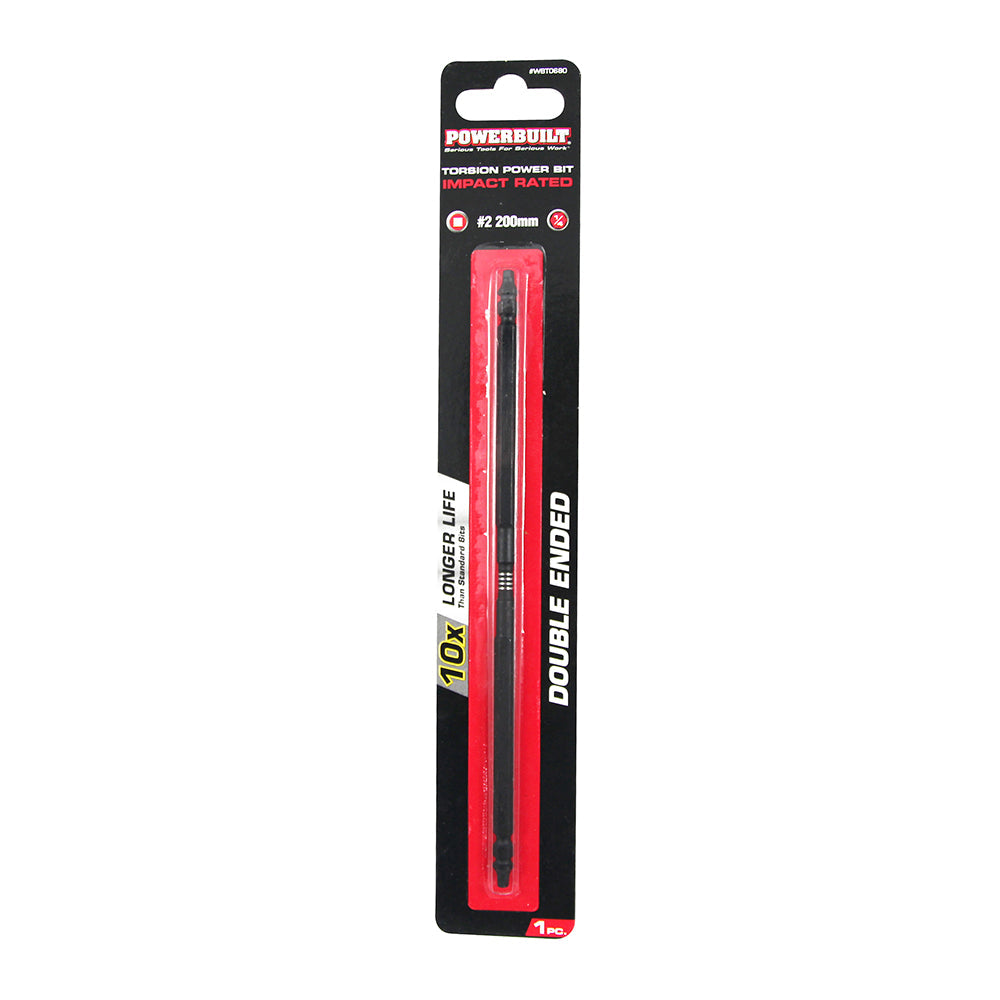 1/4" Torsion Impact Power Bit - Robertson #2 X 200Mm Long Double Ended