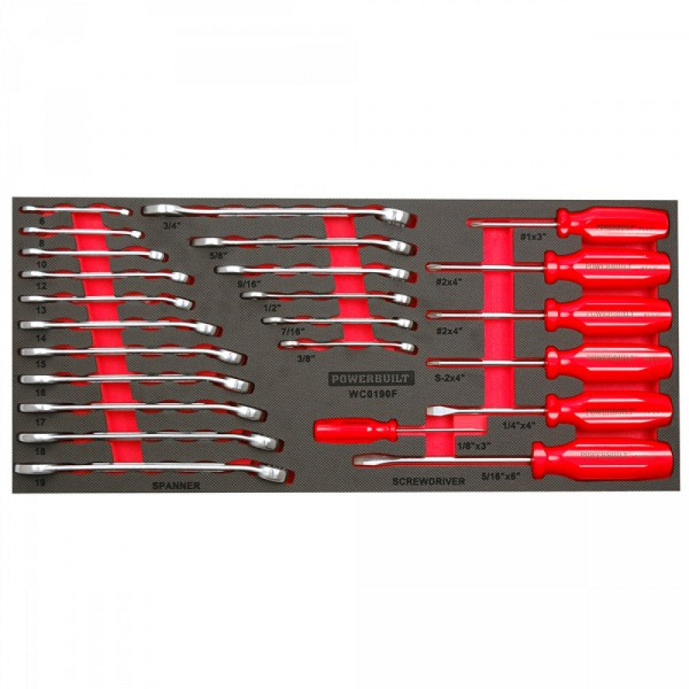 25Pc Ring And Open End Spanners And Screwdriver Tray