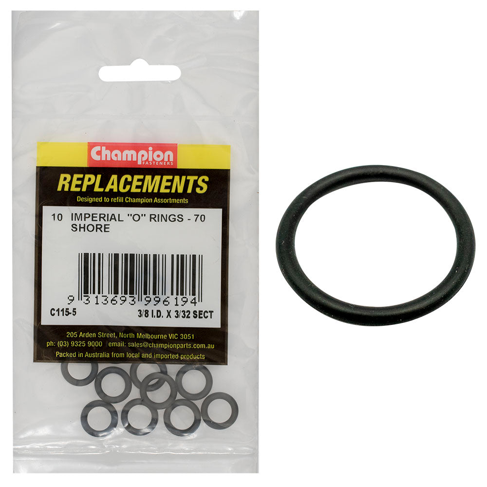 Champion 3/8In (I.D.) X 3/32In Imperial O-Ring -10Pk