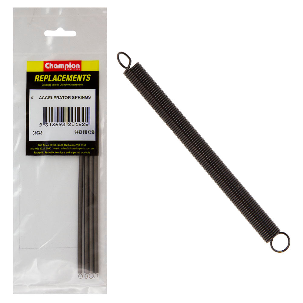 Champion 5-3/4(L) X 3/16In (O.D) X25G Accelerator Spring-4Pk