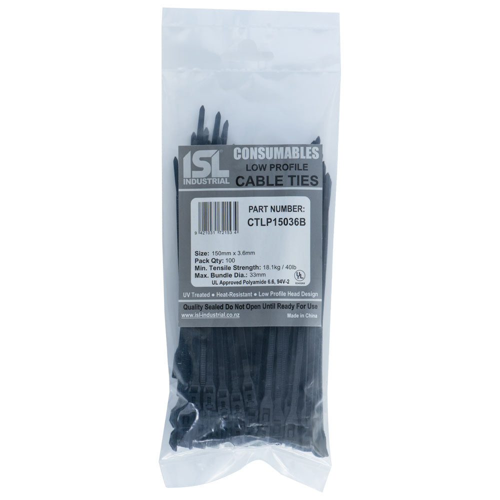 ISL 150x3.6mm Low Profile Cable Tie - UV Blk - 100pk