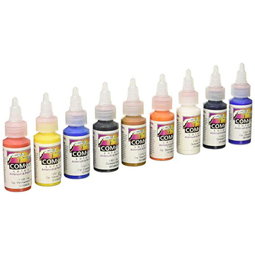 Iwata Medea Com-Art Air Brush & Paint Brush Scenery Paint Set Kit 10Pc Opaque Primary Colours