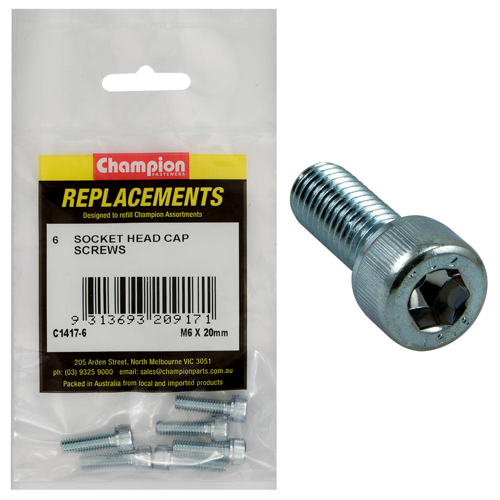 Champion M6 X 20Mm Socket Head Cap Screw-Din912-Gr12.9-6Pk