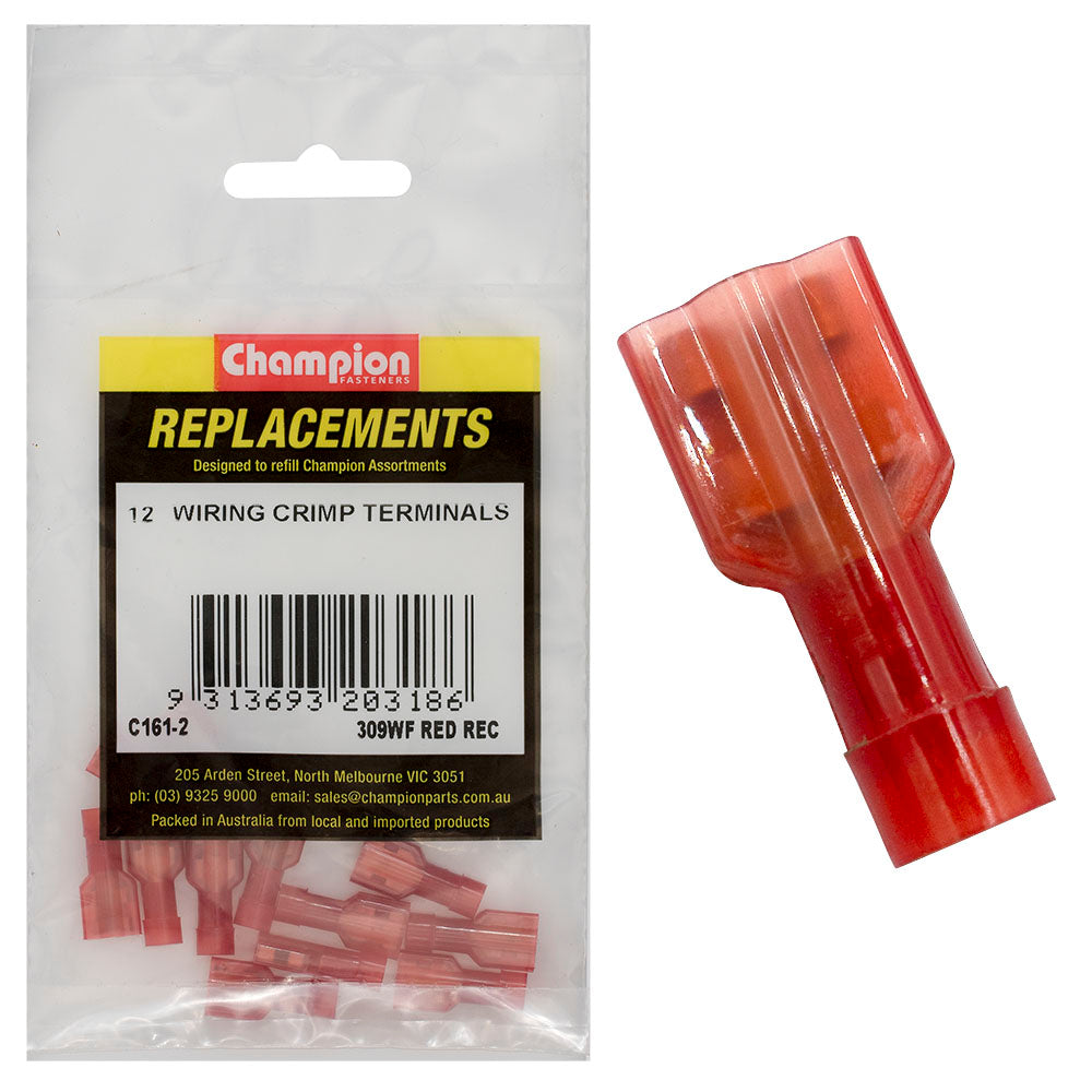 Champion Red Female Insulated Push-On Spade Terminal -12Pk