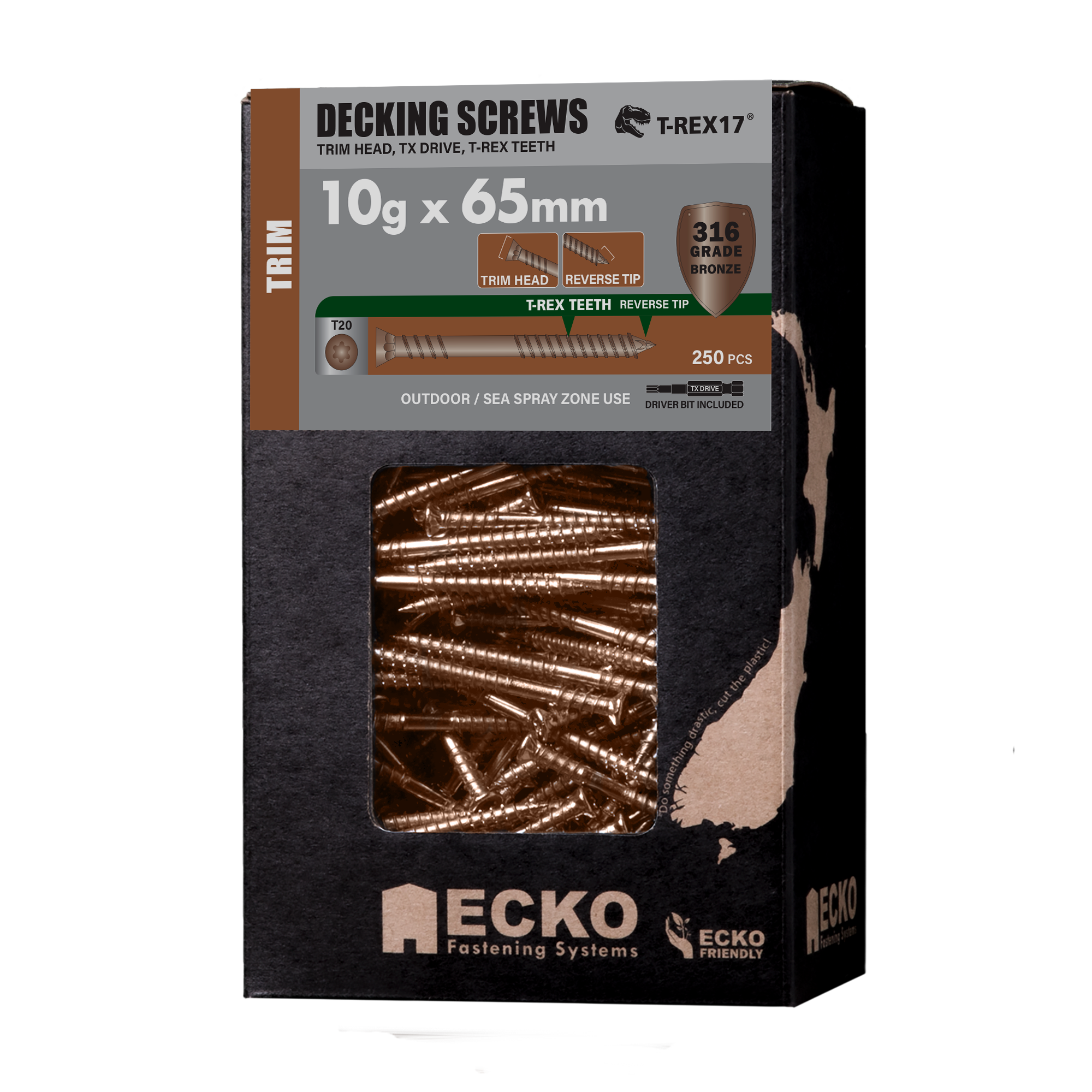 Ecko T-Rex17 Trim Head Bronze Decking Screws 10G X 65Mm  (250 Box)
