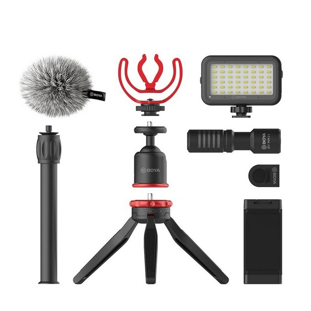 Boya Vlogging Kit Including Mini Tripod By-Mm1 Microphone & Led Light