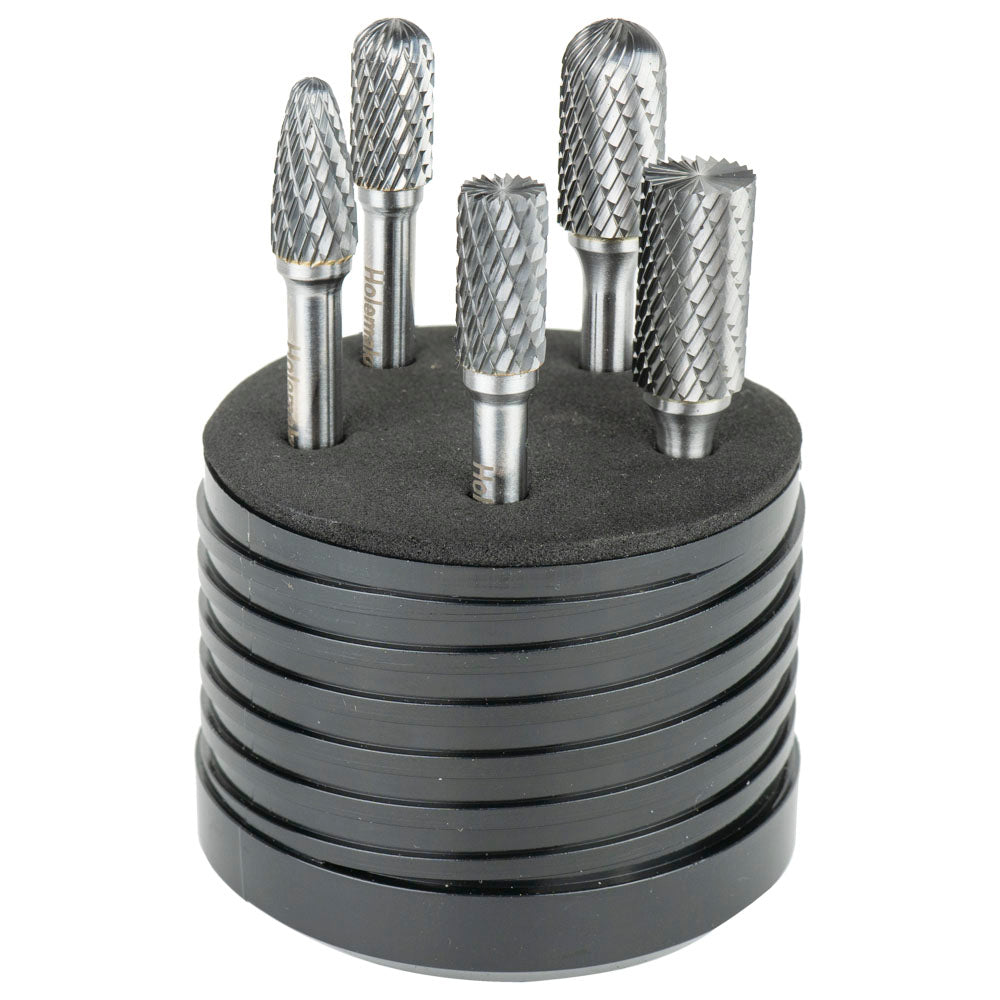 Holemaker 5Pc Carbide Burr Set-3/8 & 1/2In Hdx1/4In Dc