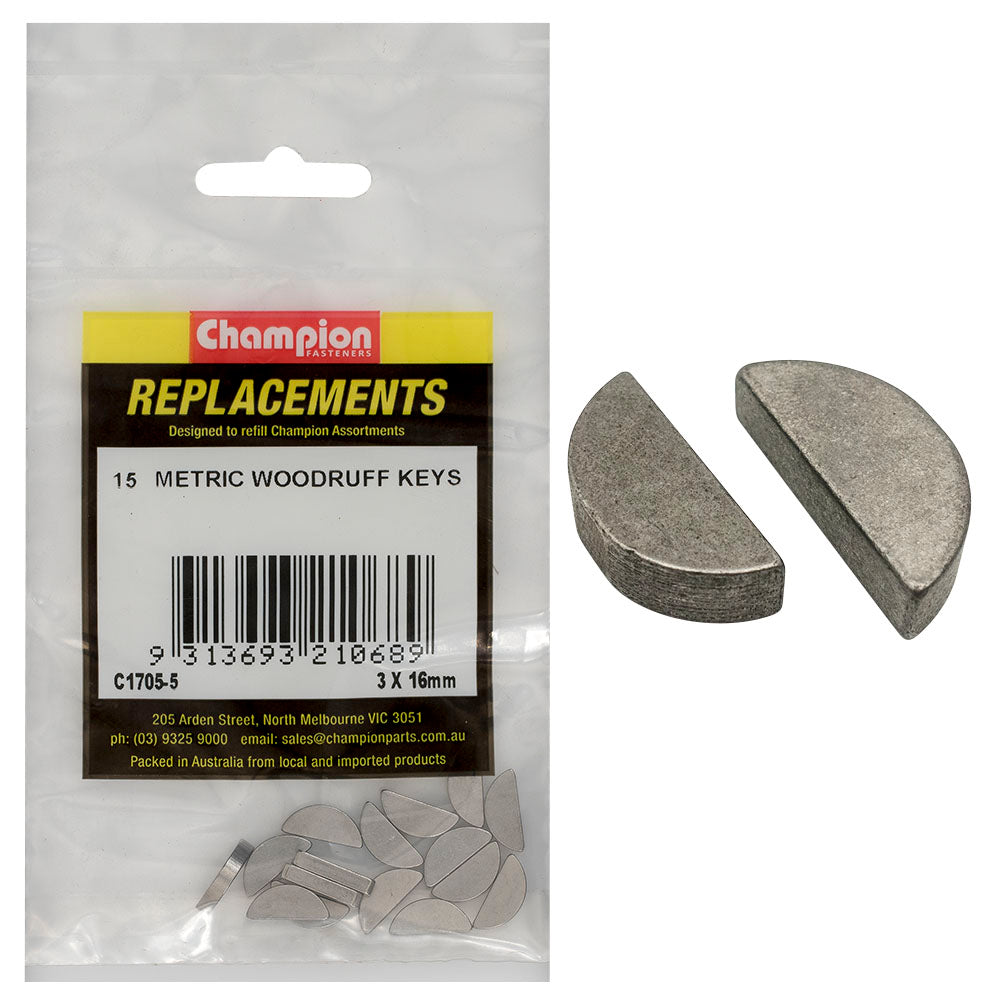 Champion 3 X 16Mm Metric Woodruff Keys -15Pk
