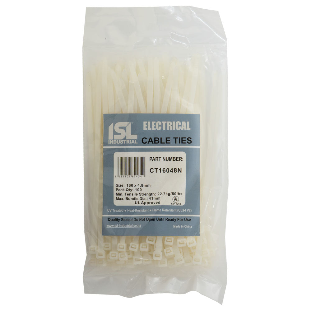 ISL 160 x 4.8mm Nylon Cable Tie - Nat. - 100pk