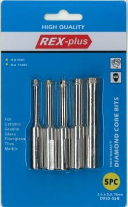 Rex-Plus Diamond Core Drill Bit Set 5-10Mm 5Pc