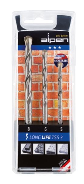 Alpen Series 700 Set  Long Life Concrete Tss3 3 Pcs.,  5.0| 6.0| 8.0Mm In Plastic Cassette
