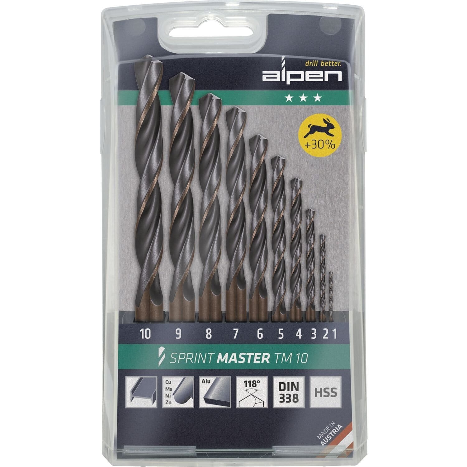Alpen Set Sprint Master Tm10 10-Pcs.,  1.0-10.0X1.0Mm In Plastic Cassette