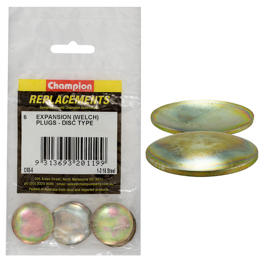 Champion 1-3/16In Expansion (Frost) Plug-Lens/Disc Type -6Pk