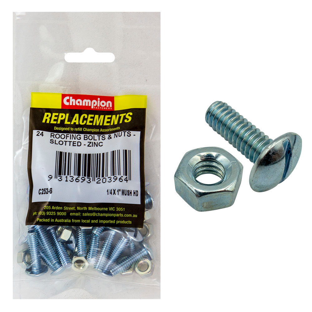 Champion 1/4In X 1In Unc Roofing Set Screw & Nut (Zn) -24Pk