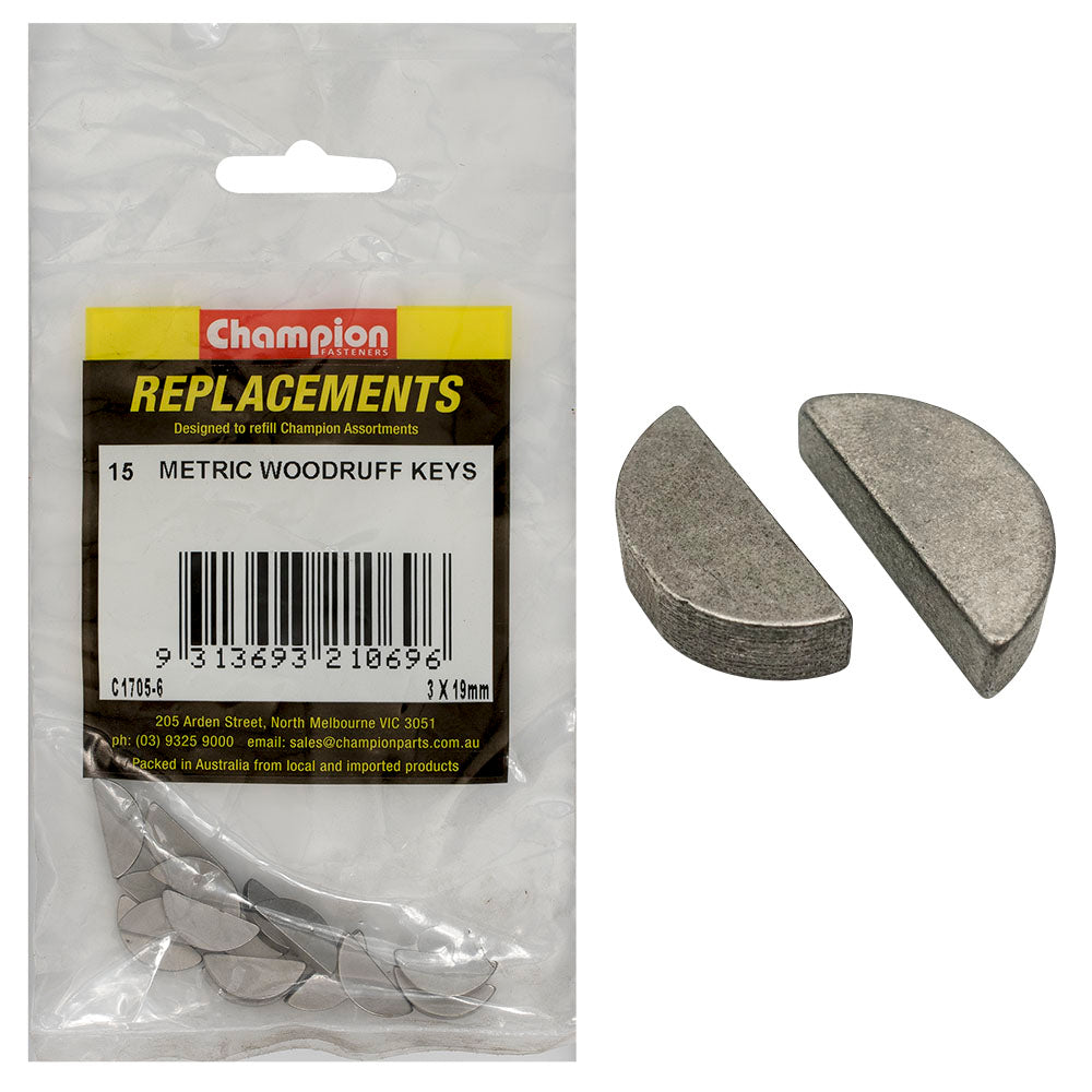 Champion 3 X 19Mm Metric Woodruff Keys -15Pk