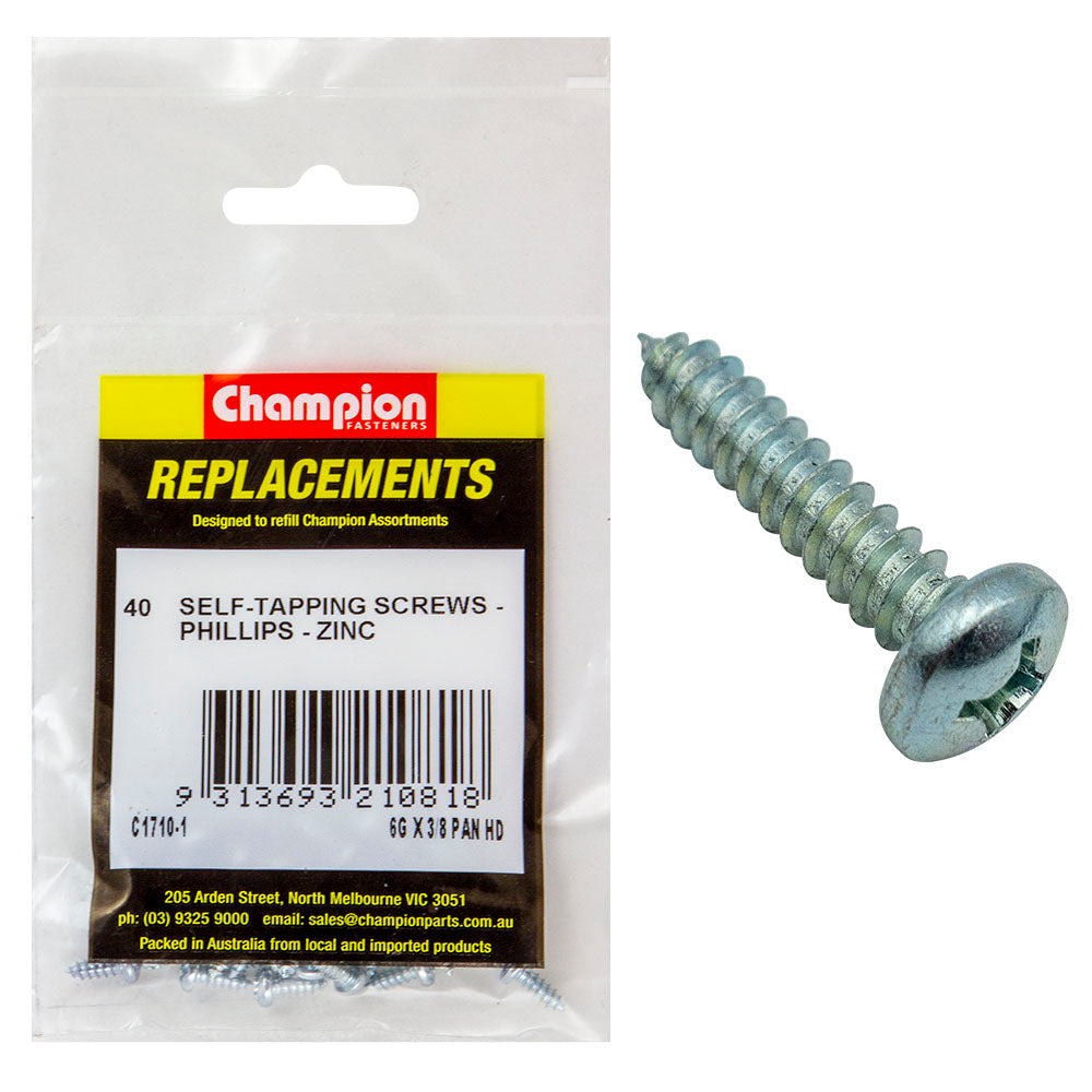 Champion 6G X 3/8In S/Tapping Screw Pan Head Phillips - 40Pk