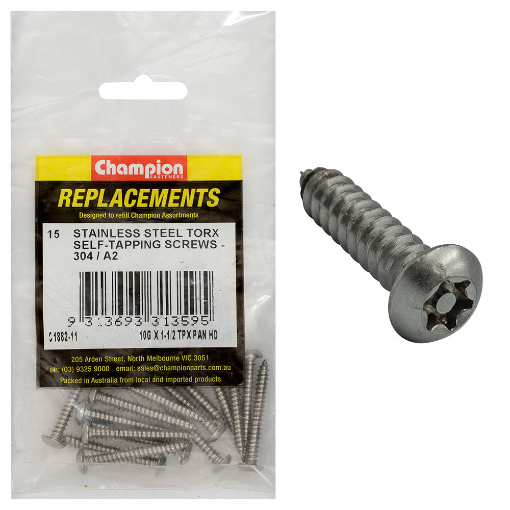 Champion 10G X1-1/2In Self-Tapping Screw Pan Tpx 304/A2-15Pk