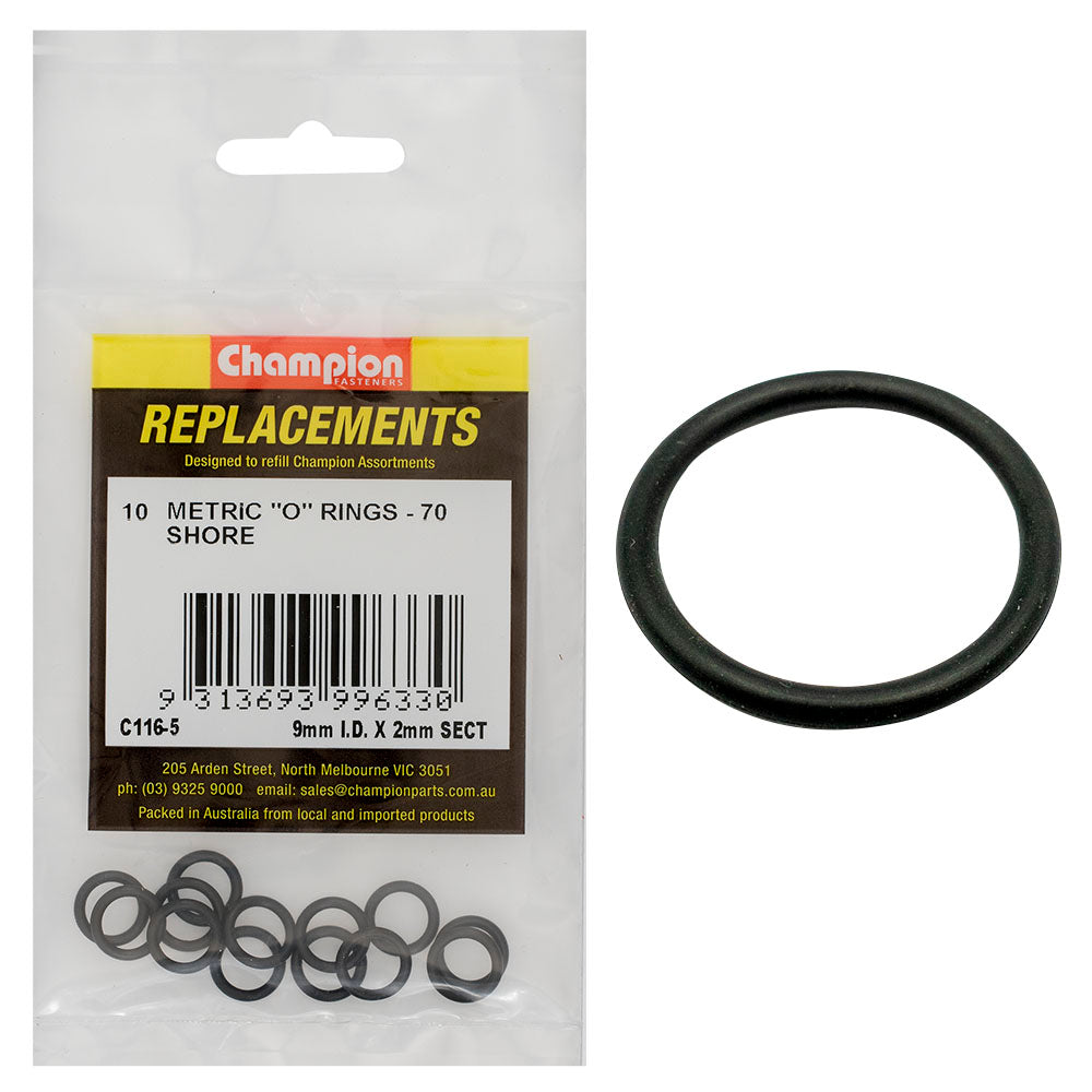 Champion 9Mm (I.D.) X 2Mm Metric O-Ring -10Pk