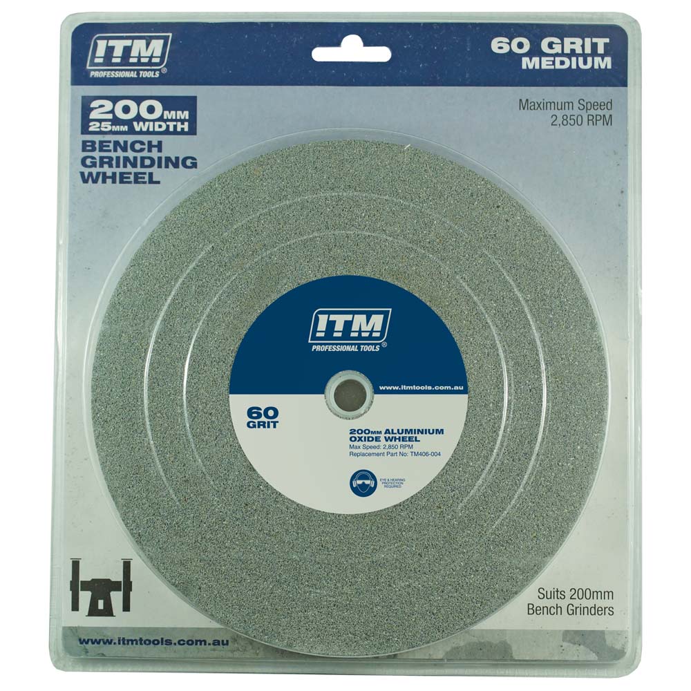 Itm Grinding Wheel Aluminium Oxide 200 X 25Mm 60 Grit Medium