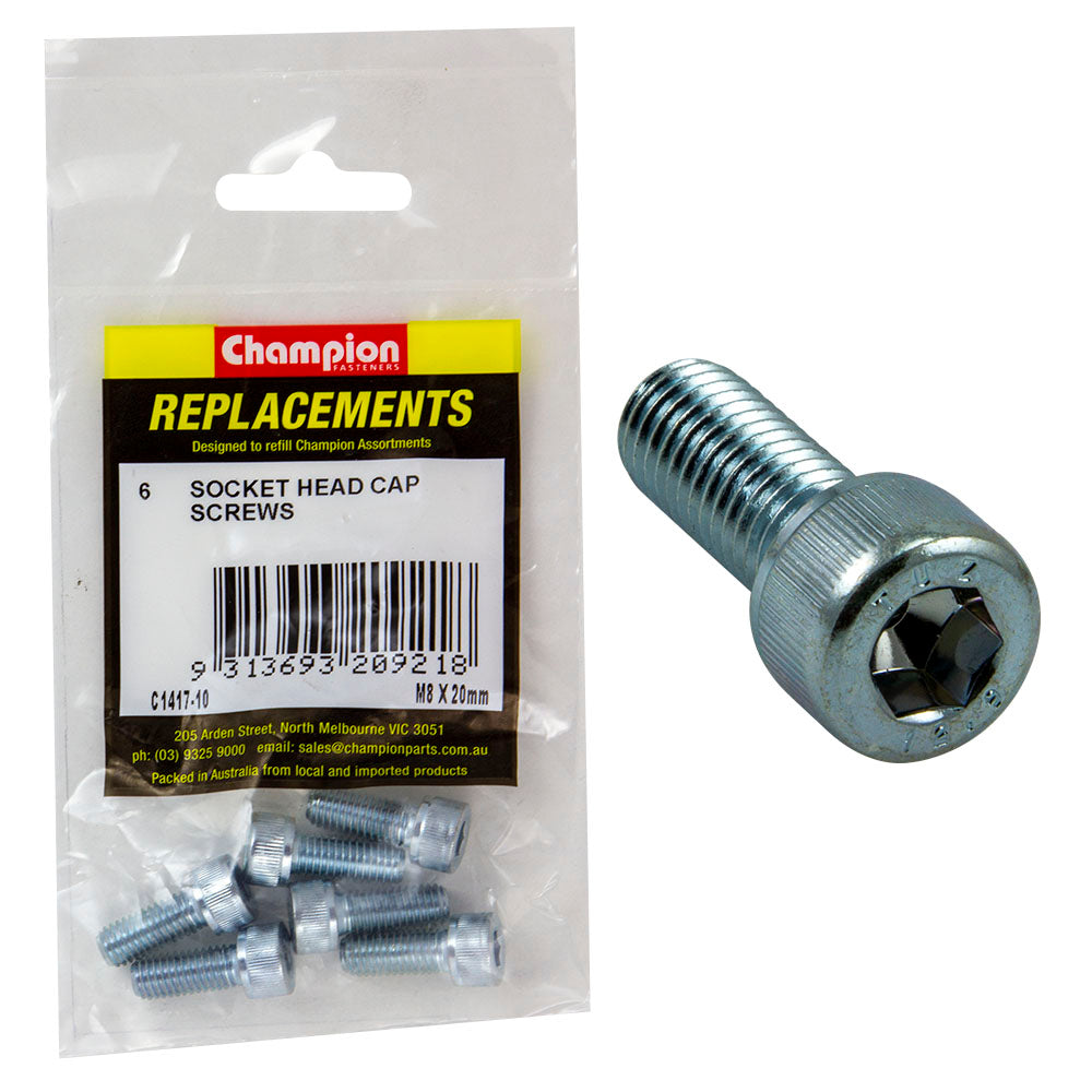 Champion M8 X 20Mm Socket Head Cap Screw-Din912-Gr12.9-6Pk