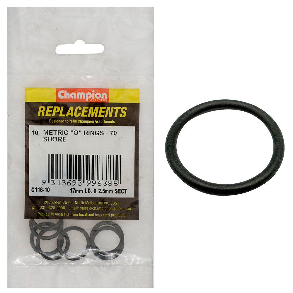 Champion 17Mm (I.D.) X 2.5Mm Metric O-Ring -10Pk