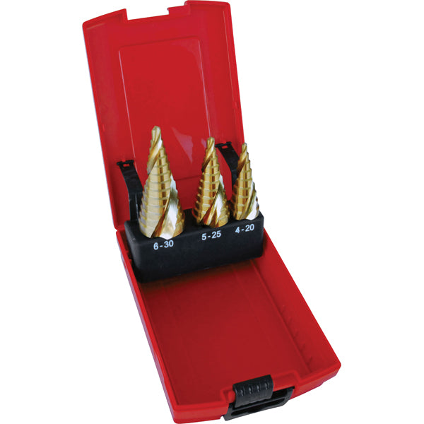 Holemaker 3Pc Spiral Flute Step Drill Set-4-30Mm