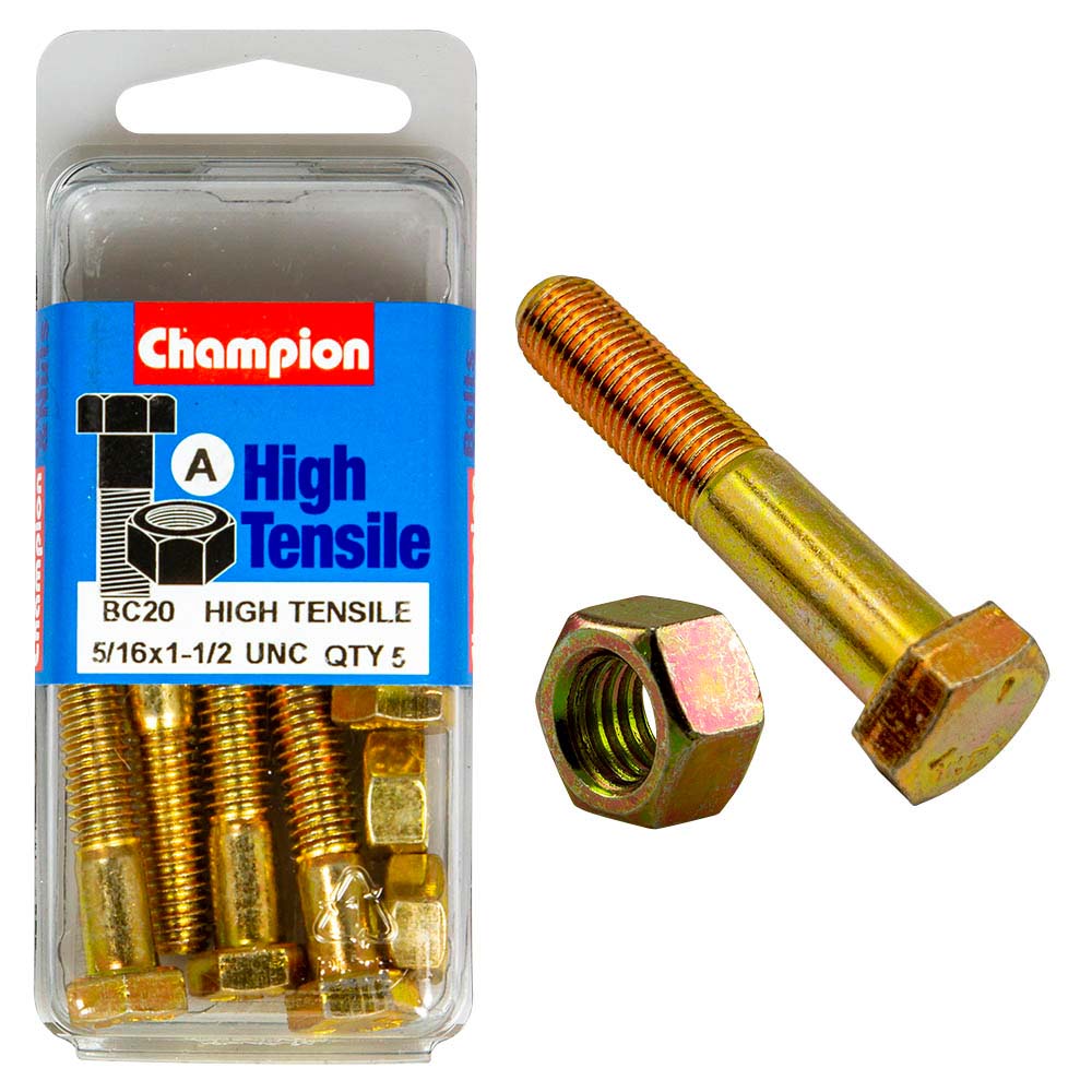Champion 1-1/2In X 5/16In Bolt & Nut (A) - Gr5