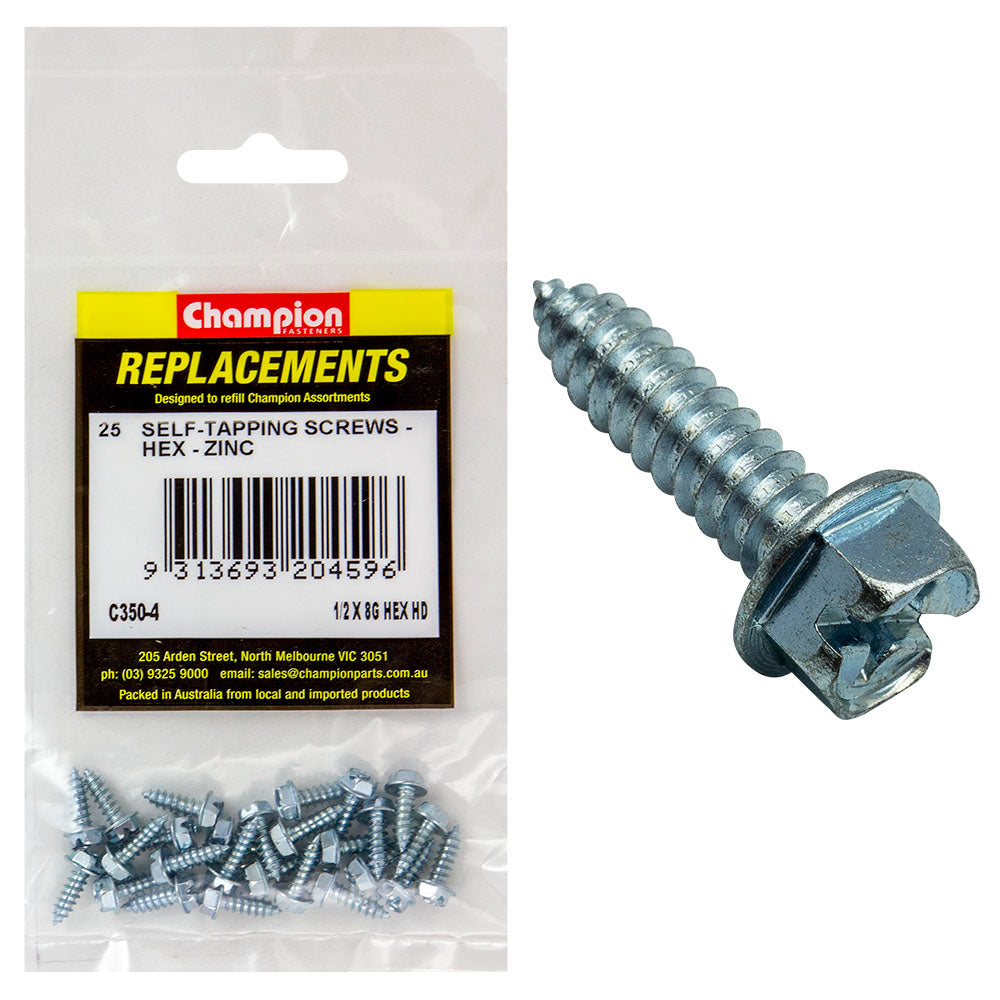 Champion 8G X 1/2In S/Tapping Screw Hex Head Phillips -25Pk