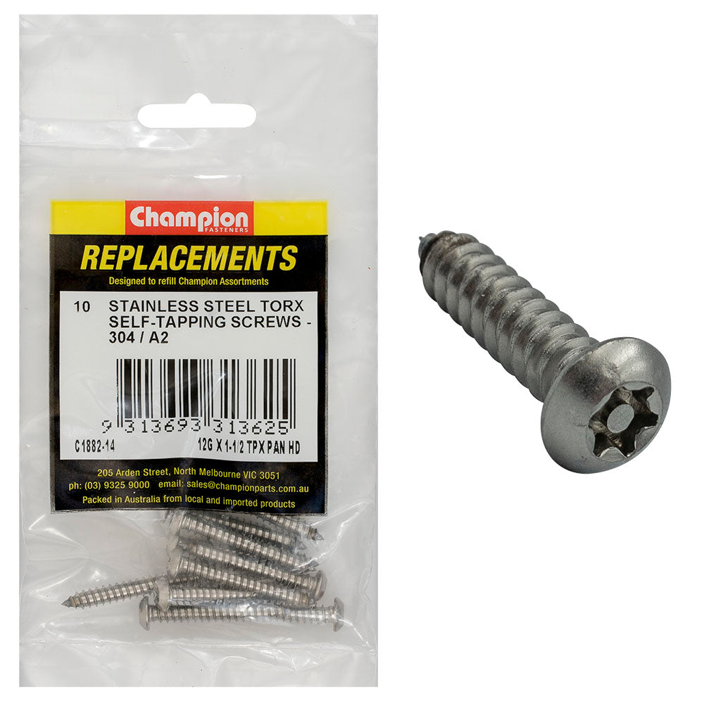 Champion 12G X1-1/2In Self-Tapping Screw Pan Tpx 304/A2-10Pk