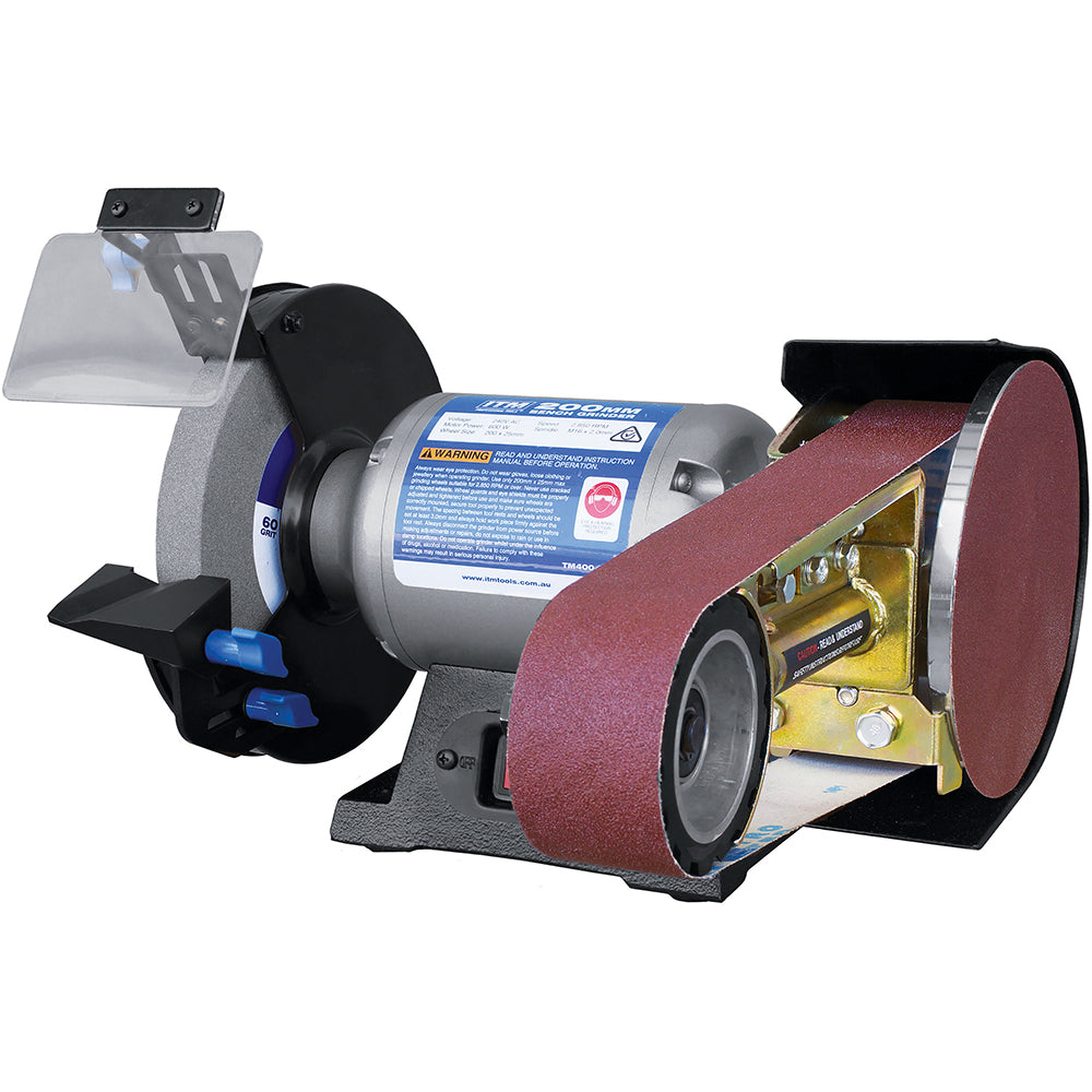 Itm 200Mm Bench Grinder W/Belt & Disc Grinding Attachment