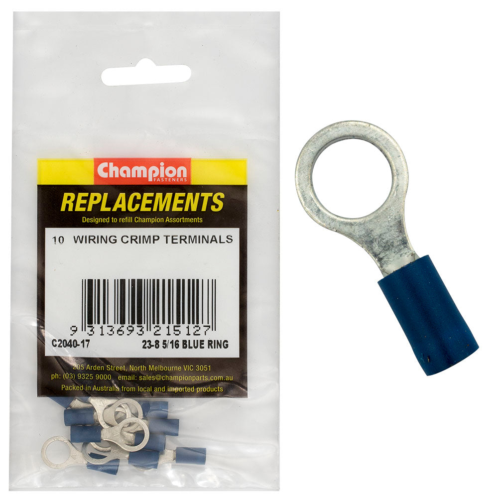 Champion 5/16In / 8Mm Blue Ring Terminal -10Pk