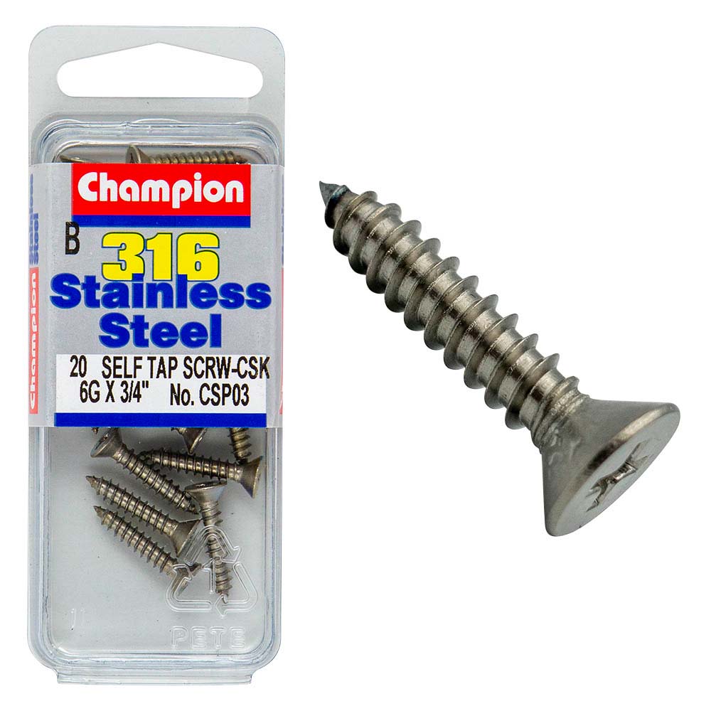 Champion 316/A4 S/Tap Set Screw - Csk 6G X 3/4In (B)