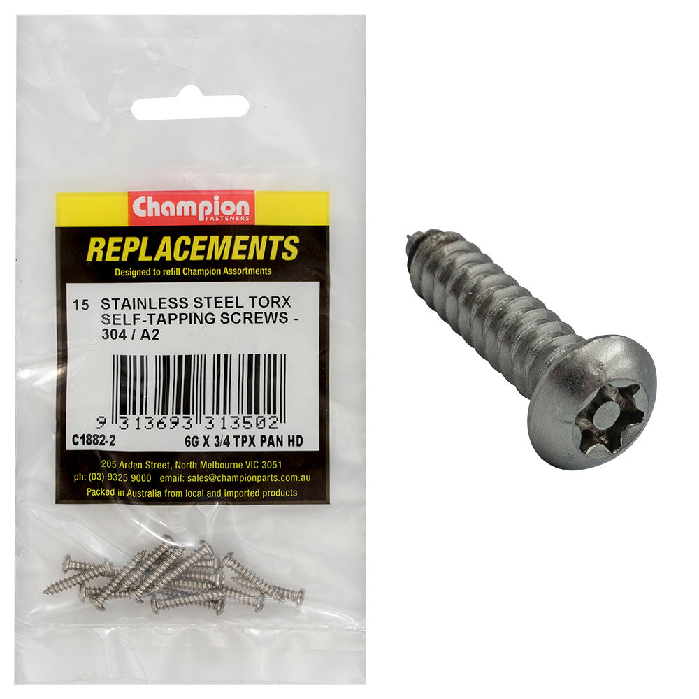 Champion 6G X 3/4In Self-Tapping Screw Pan Tpx 304/A2 -15Pk