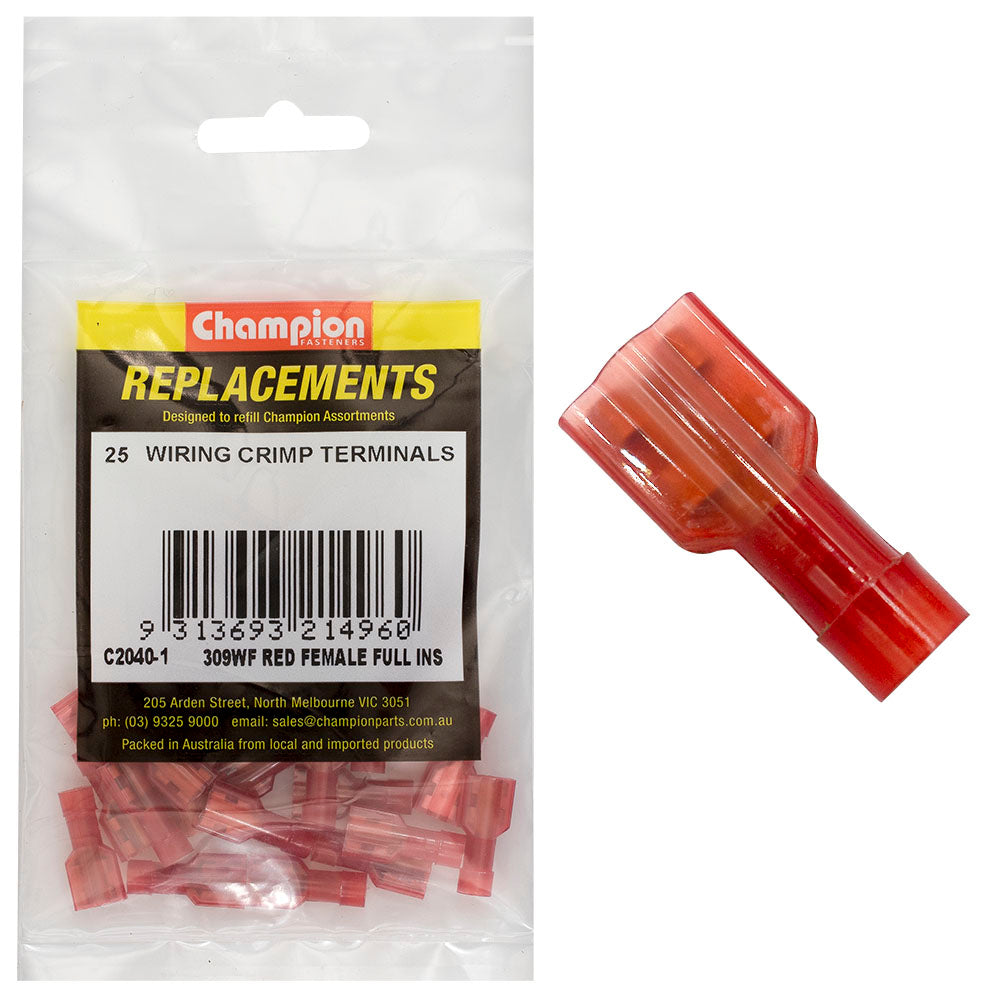 Champion Red Female Insulated Push-On Spade Terminal -25Pk