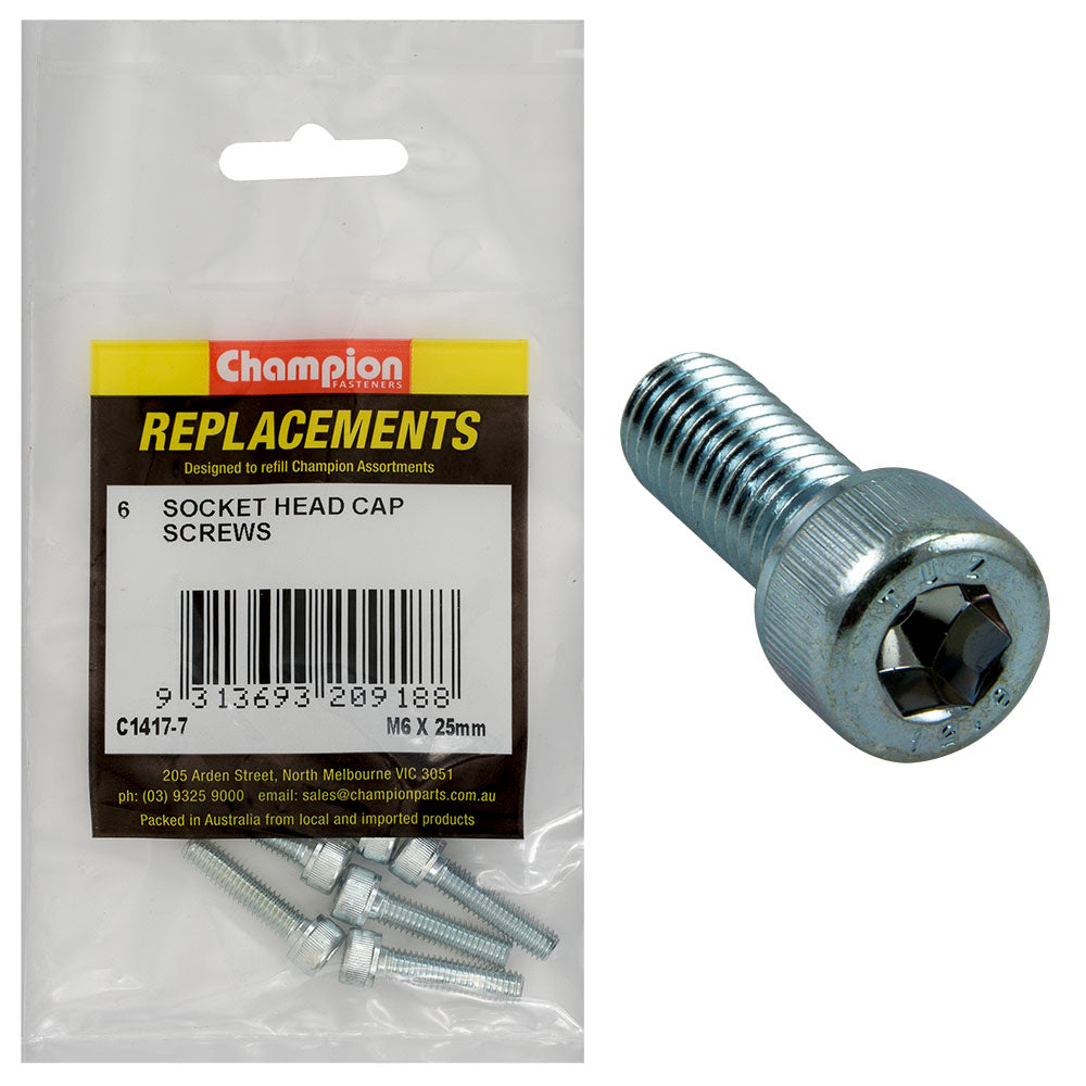 Champion M6 X 25Mm Socket Head Cap Screw-Din912-Gr12.9-6Pk