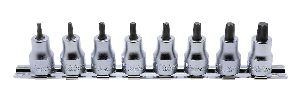 Koken Rs3010M-38 Inhex Bit Socket Set On Rail 8Pc 3/8"Dr 3-12Mm