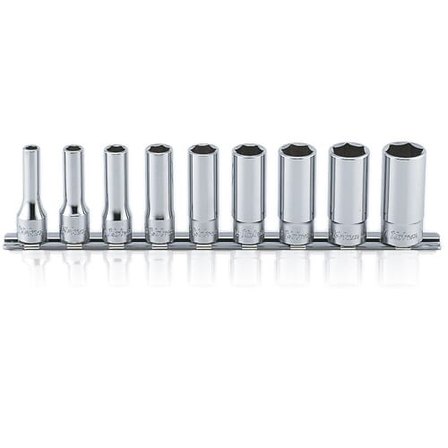 Koken Rs3300A Deep Socket Set On Rail 6Pt 9Pc 3/8"Dr 1/4-3/4"