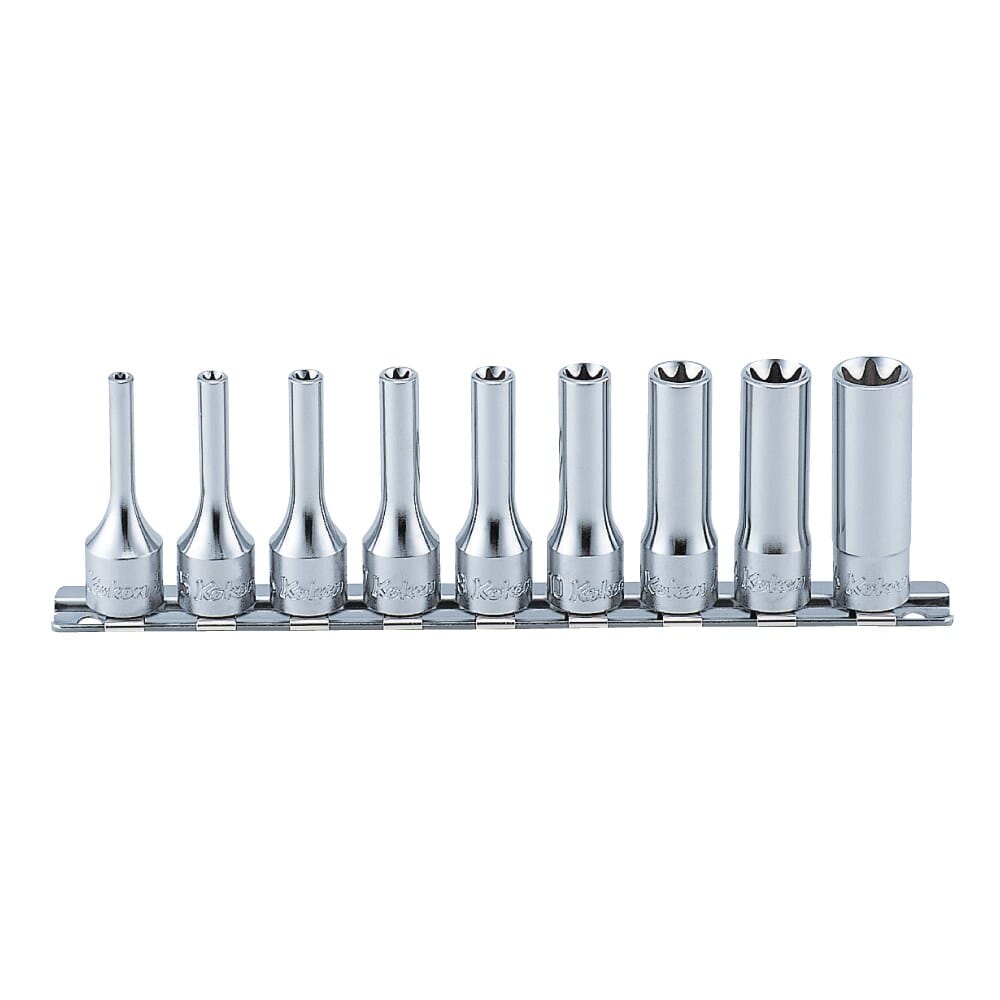 Koken Rs3325 Internal Torx Deep Socket Set On Rail 9Pc 3/8"Dr E4-E16