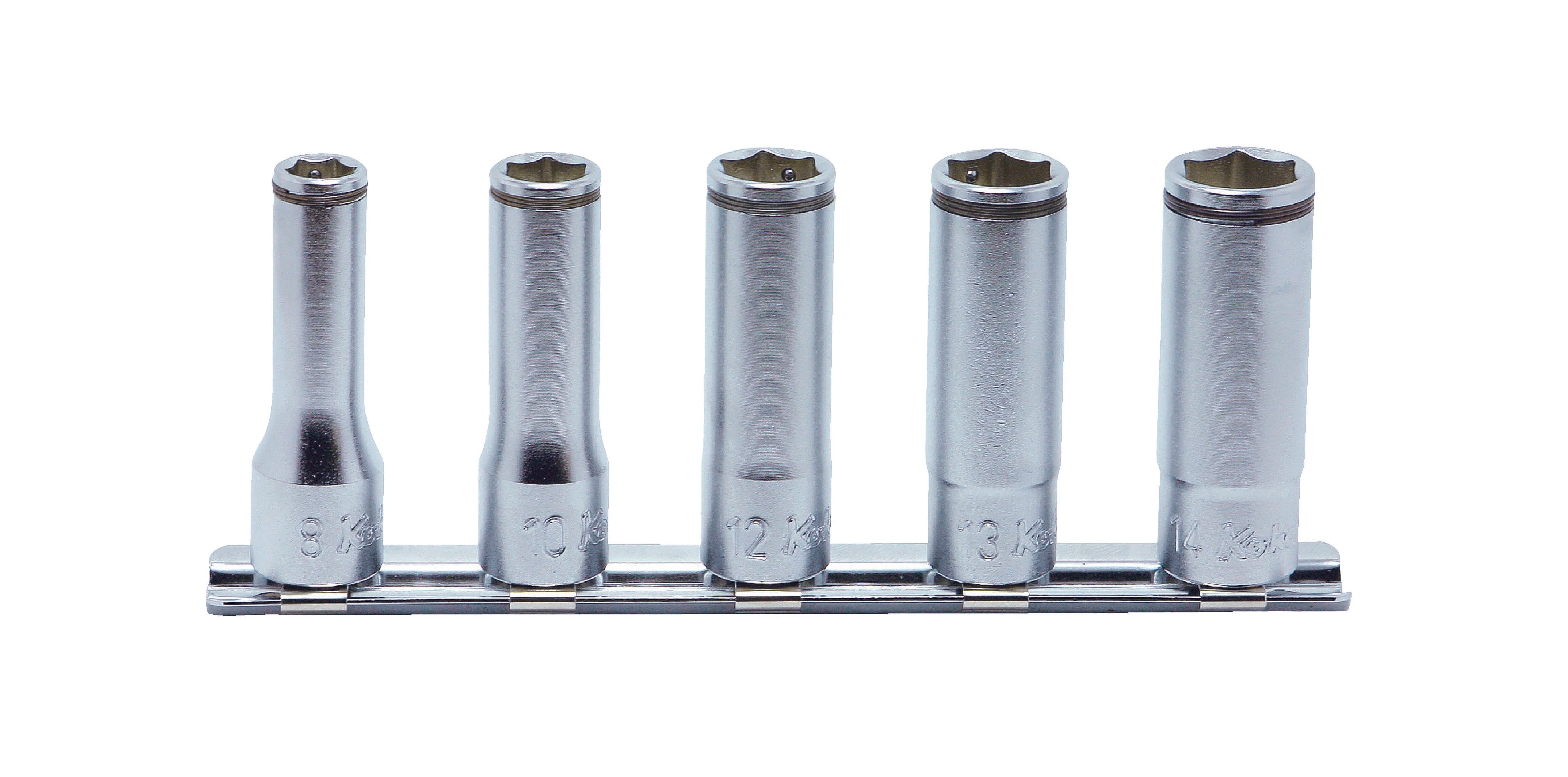 Koken 3/8" Dr Nut Grip Socket Set On Rail - 5Pc 8-14Mm
