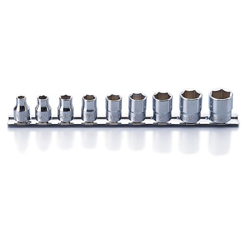 Koken Rs3400A Socket Set On Rail 6Pt 9Pc 3/8" Dr 1/4-3/4"