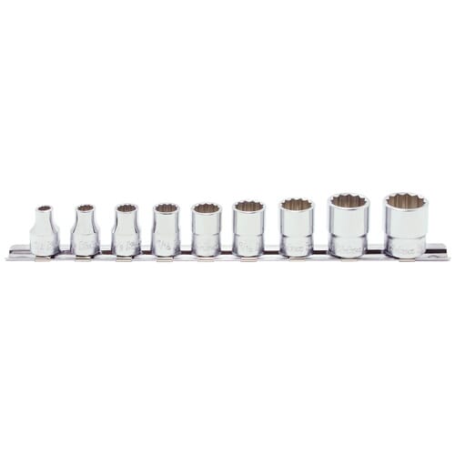 Koken Rs3405A Socket Set On Rail 12Pt 9Pc 3/8" Dr 1/4-3/4"