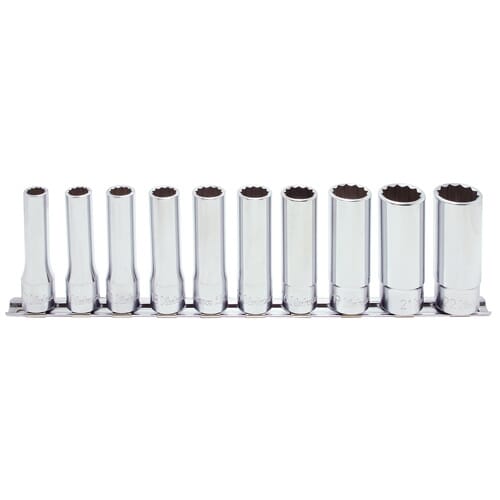 Koken Rs4305M Deep Socket Set On Rail 12Pt 10Pc 1/2 "Dr 10-22Mm