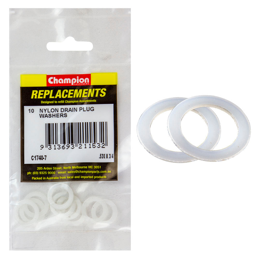Champion 0.530In X 3/4In X 1/32In Nylon Washer -10Pk