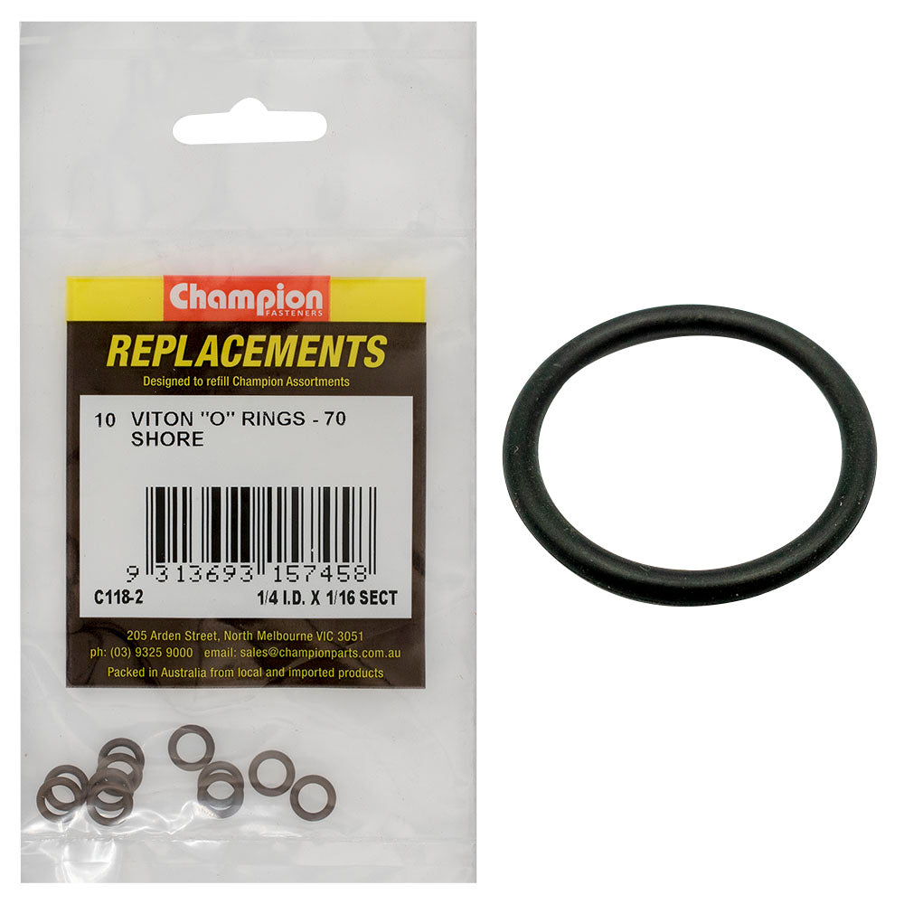Champion 1/4In (I.D.) X 1/16In Imperial Viton O-Ring -10Pk
