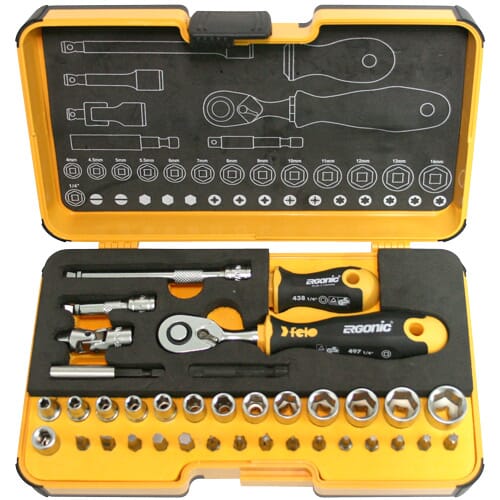 Felo 057 R-Go Xl Ergonic Socket & Bit Set 1/4"Dr 36Pc